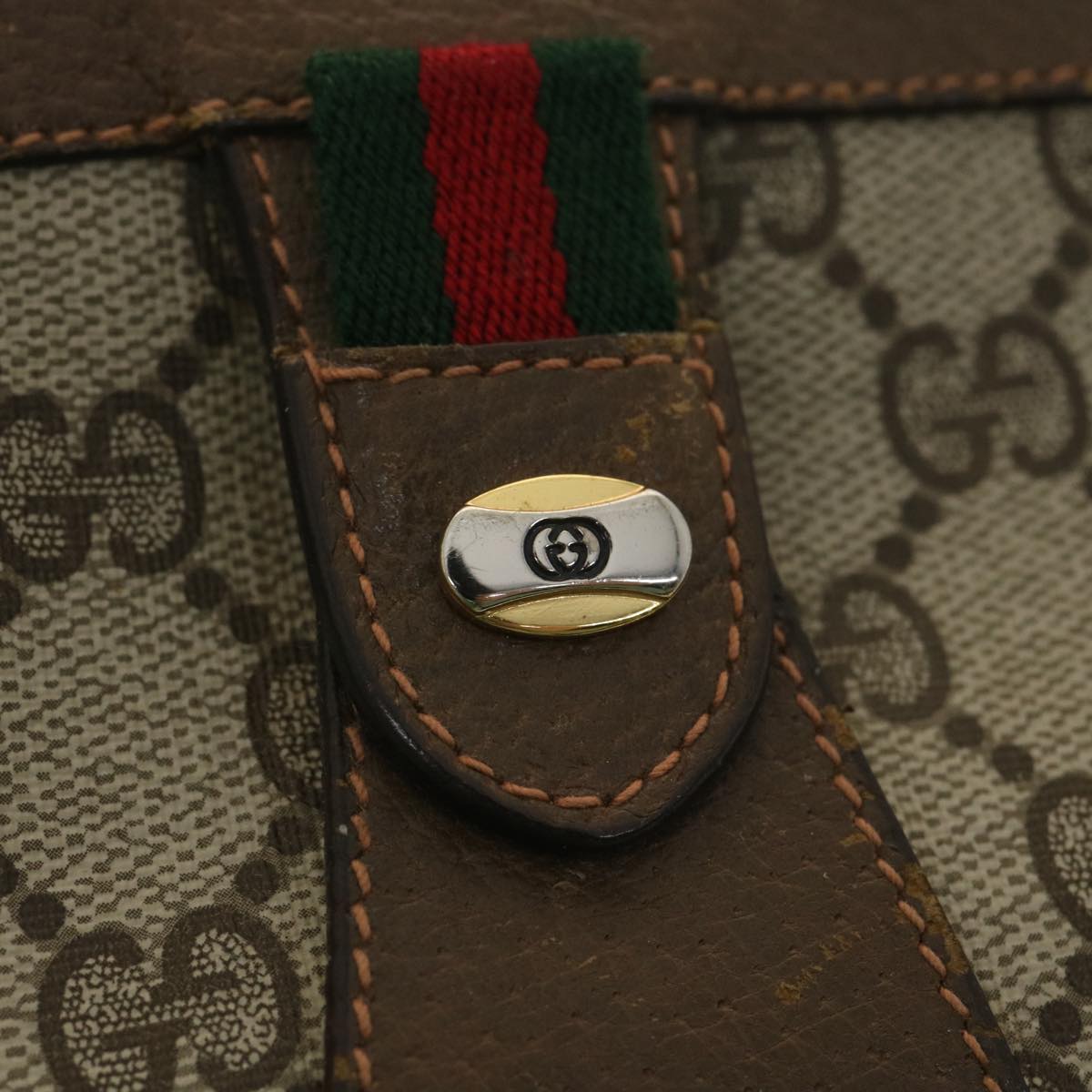GUCCI Web Sherry Line GG Canvas Clutch Bag PVC Leather Beige Green 89 36430