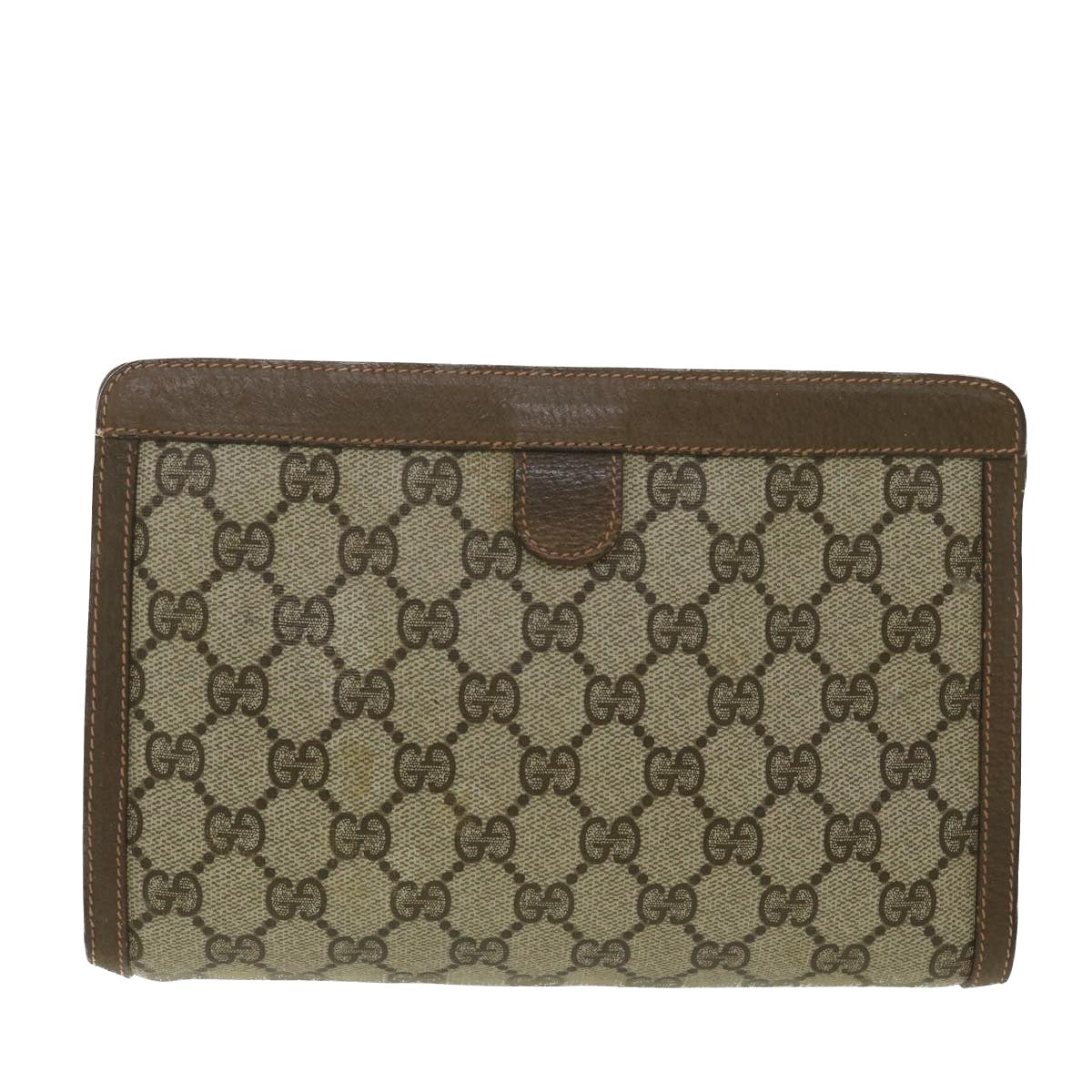 GUCCI Web Sherry Line GG Canvas Clutch Bag PVC Leather Beige Green 89 36430