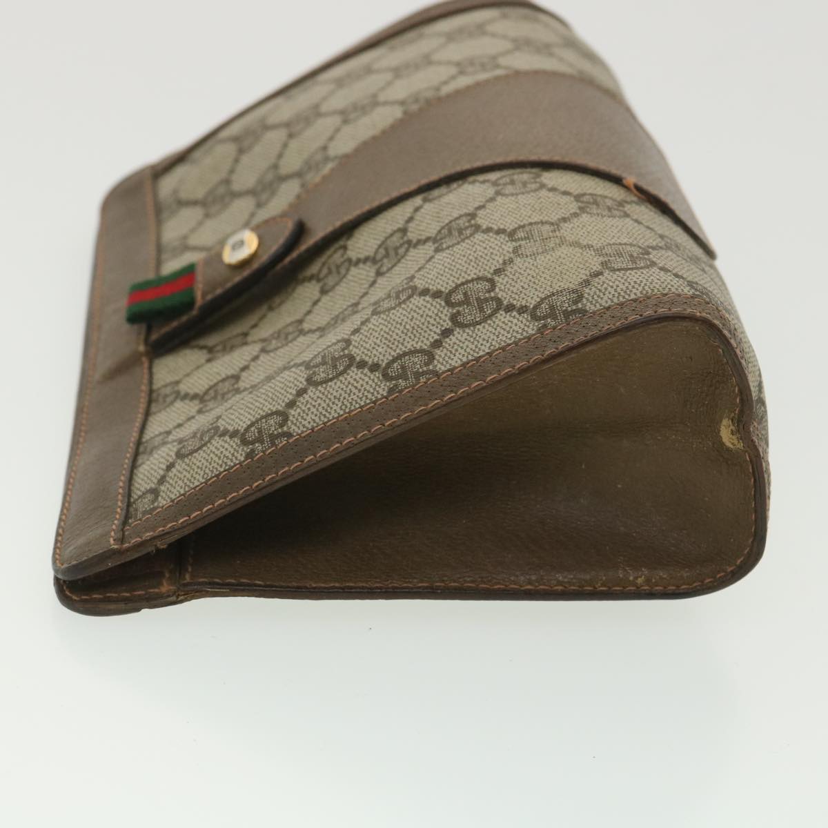 GUCCI Web Sherry Line GG Canvas Clutch Bag PVC Leather Beige Green 89 36430