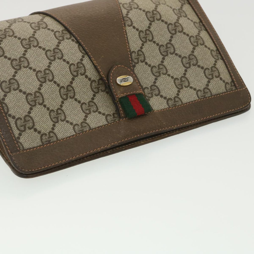 GUCCI Web Sherry Line GG Canvas Clutch Bag PVC Leather Beige Green 89 36430