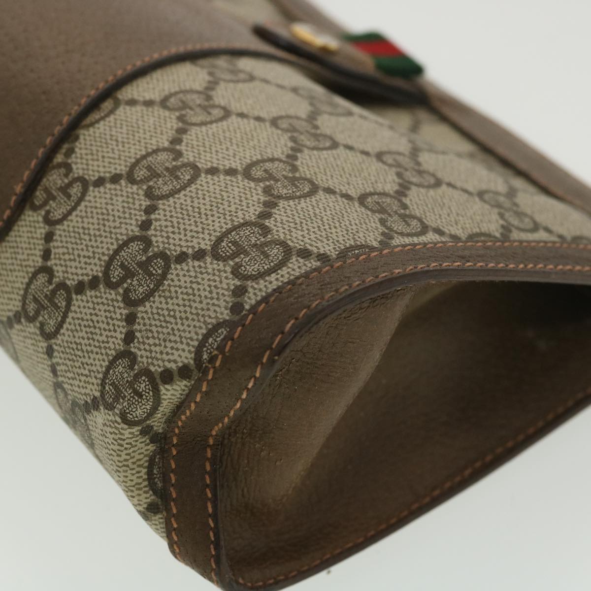 GUCCI Web Sherry Line GG Canvas Clutch Bag PVC Leather Beige Green 89 36430