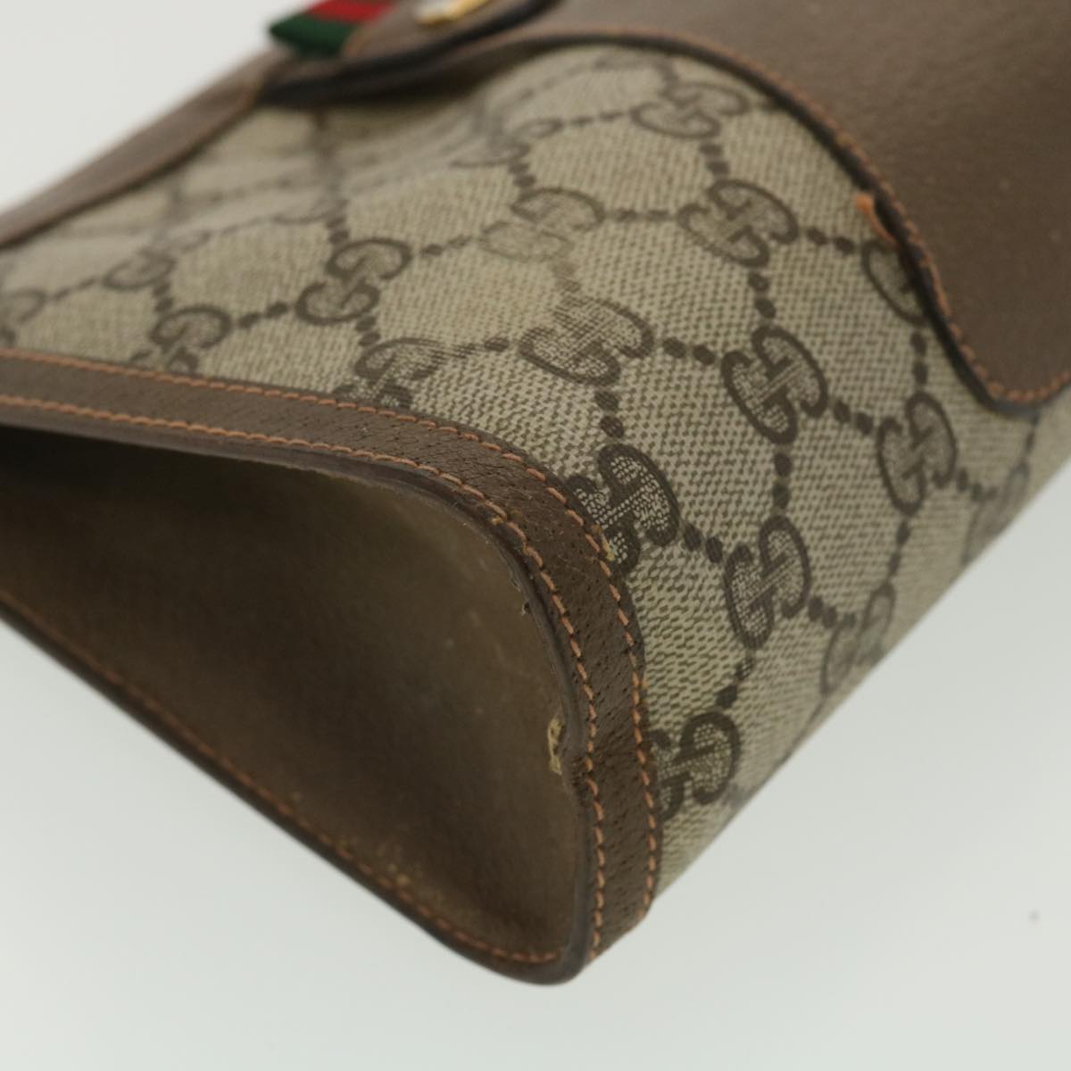 GUCCI Web Sherry Line GG Canvas Clutch Bag PVC Leather Beige Green 89 36430