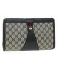 GUCCI Sherry Line GG Canvas Clutch Bag PVC Leather Navy Red 89 36432
