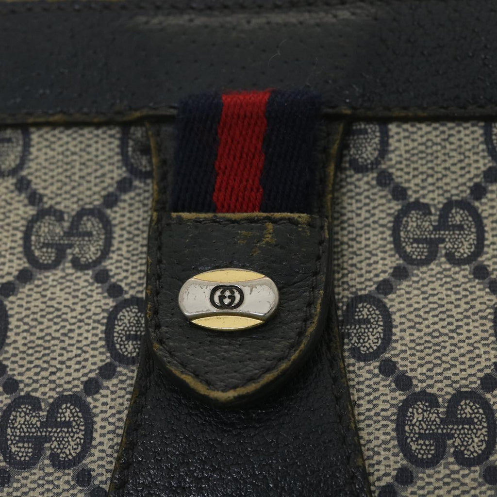 GUCCI Sherry Line GG Canvas Clutch Bag PVC Leather Navy Red 89 36432