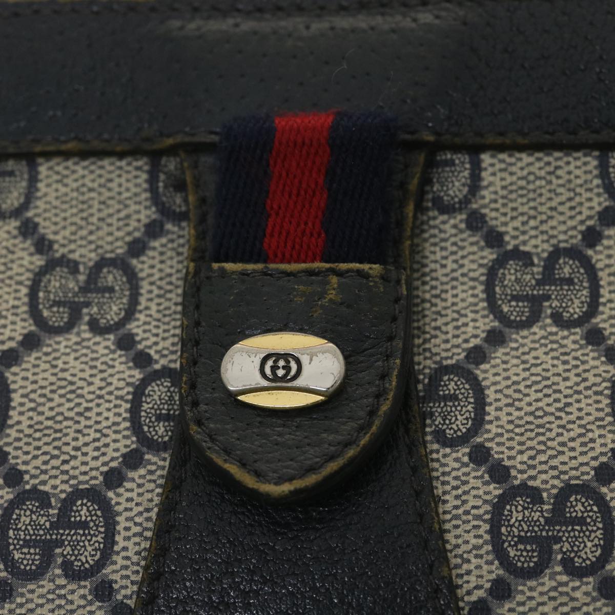 GUCCI Sherry Line GG Canvas Clutch Bag PVC Leather Navy Red 89 36432