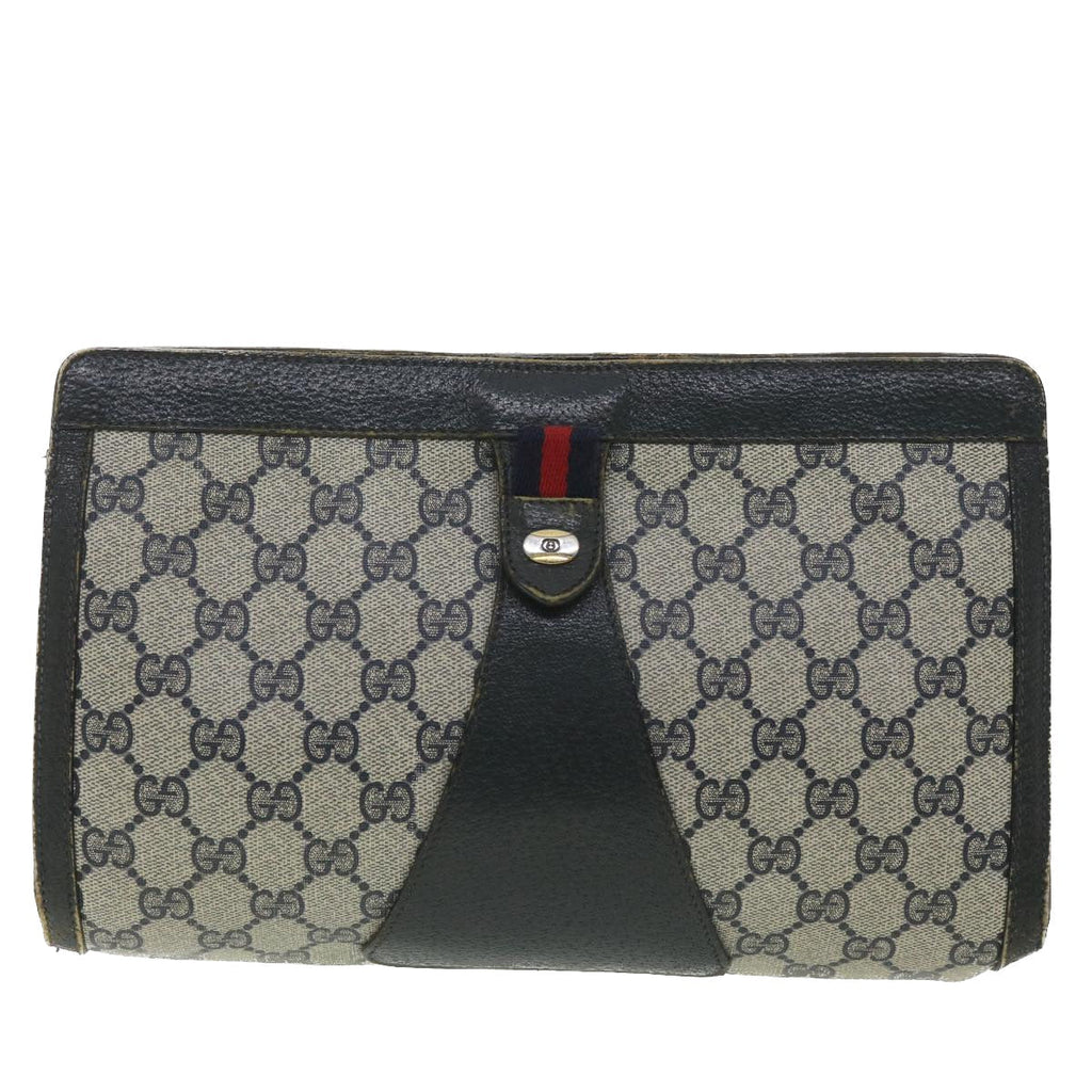 GUCCI Sherry Line GG Canvas Clutch Bag PVC Leather Navy Red 89 36432