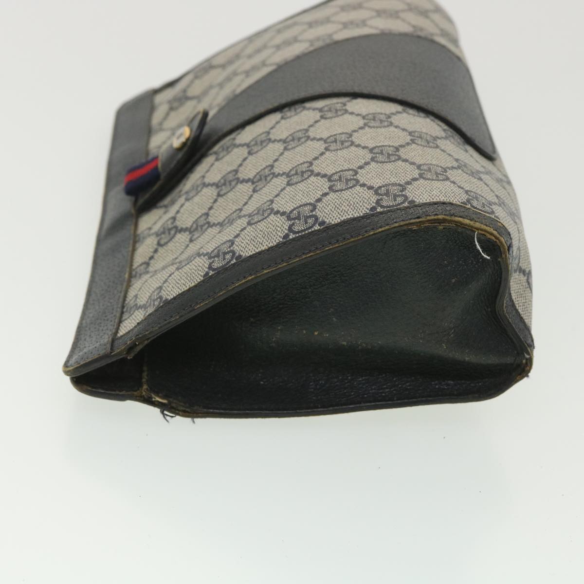 GUCCI Sherry Line GG Canvas Clutch Bag PVC Leather Navy Red 89 36432