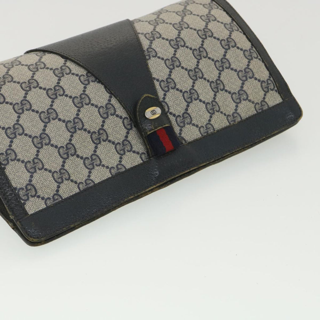 GUCCI Sherry Line GG Canvas Clutch Bag PVC Leather Navy Red 89 36432