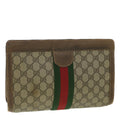 GUCCI Web Sherry Line GG Canvas Clutch Bag PVC Leather Beige Green 89 36433