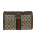GUCCI GG Canvas Web Sherry Line Clutch Bag Beige Red Green 010.378 36471