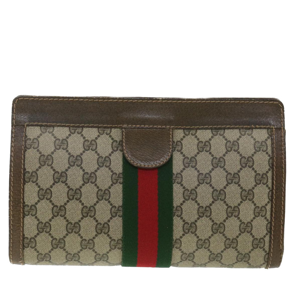 GUCCI GG Canvas Web Sherry Line Clutch Bag Beige Red Green 010.378 36471