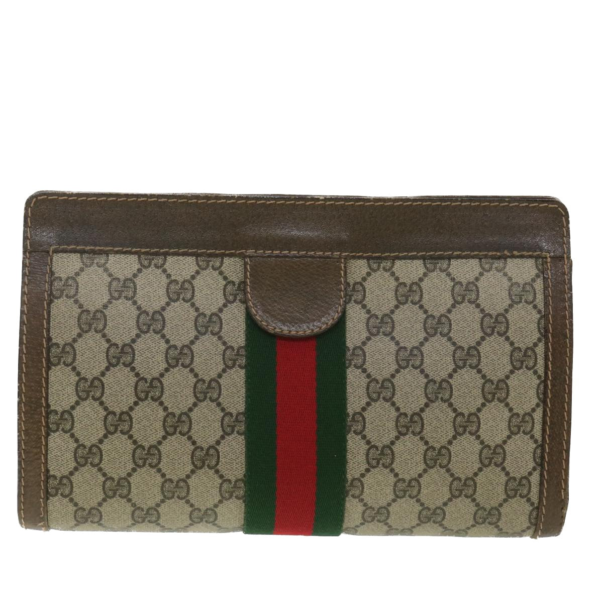 GUCCI GG Canvas Web Sherry Line Clutch Bag Beige Red Green 010.378 36471