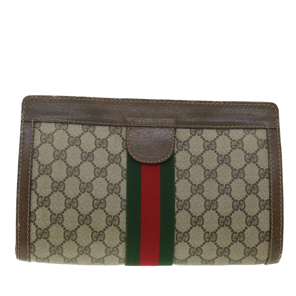 GUCCI GG Canvas Web Sherry Line Clutch Bag Beige Red Green 010.378 36471