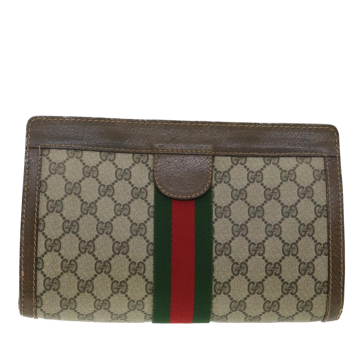 GUCCI GG Canvas Web Sherry Line Clutch Bag Beige Red Green 010.378 36471