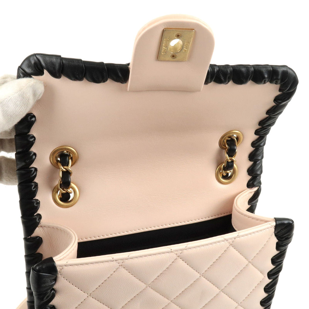 CHANEL Matelasse Lamb Skin Chain Shoulder Bag Pink Black