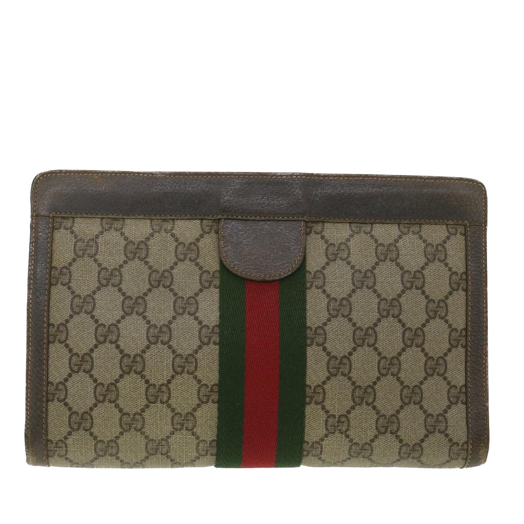 GUCCI GG Canvas Web Sherry Line Clutch Bag Beige Red Green 8901002 36490