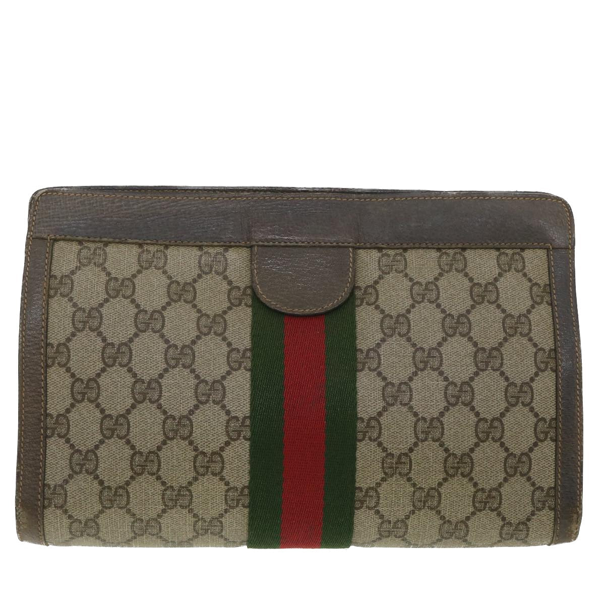 GUCCI GG Canvas Web Sherry Line Clutch Bag Beige Red Green 8901002 36490