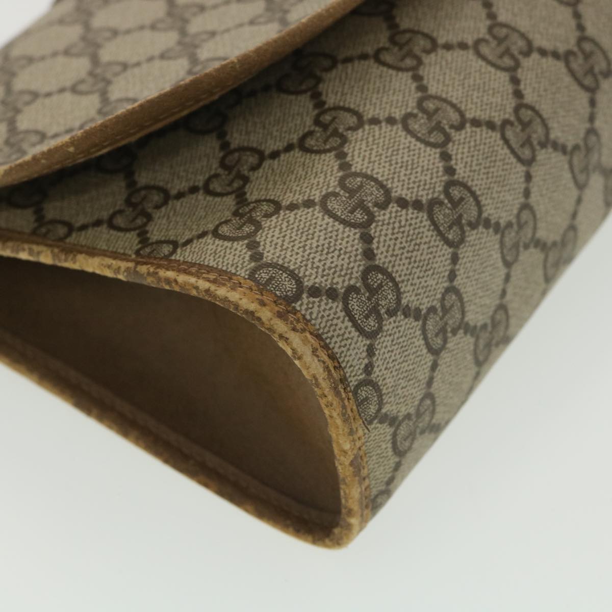 GUCCI Web Sherry Line GG Canvas Clutch Bag PVC Leather Beige Green 89 36492