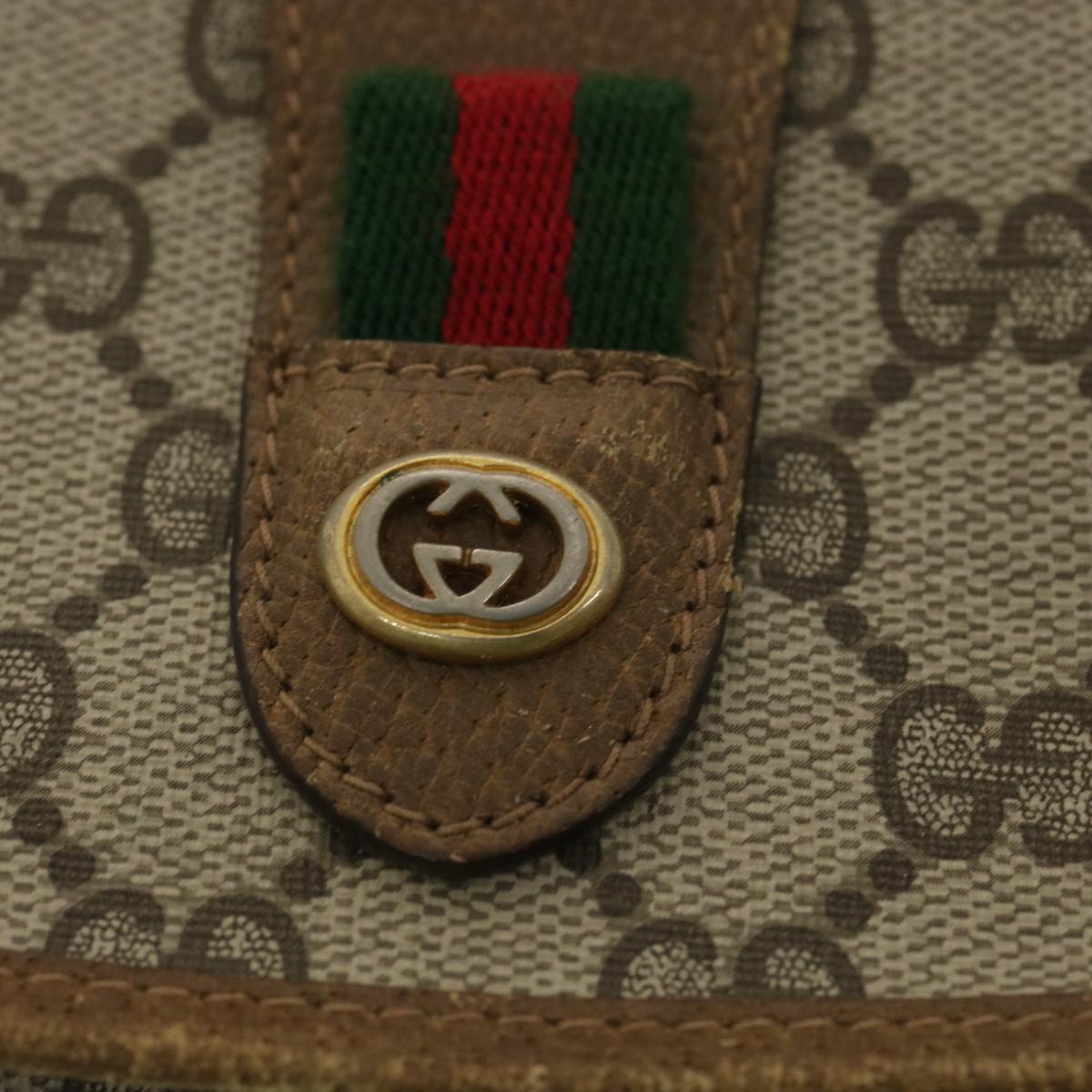 GUCCI Web Sherry Line GG Canvas Clutch Bag PVC Leather Beige Green 89 36492