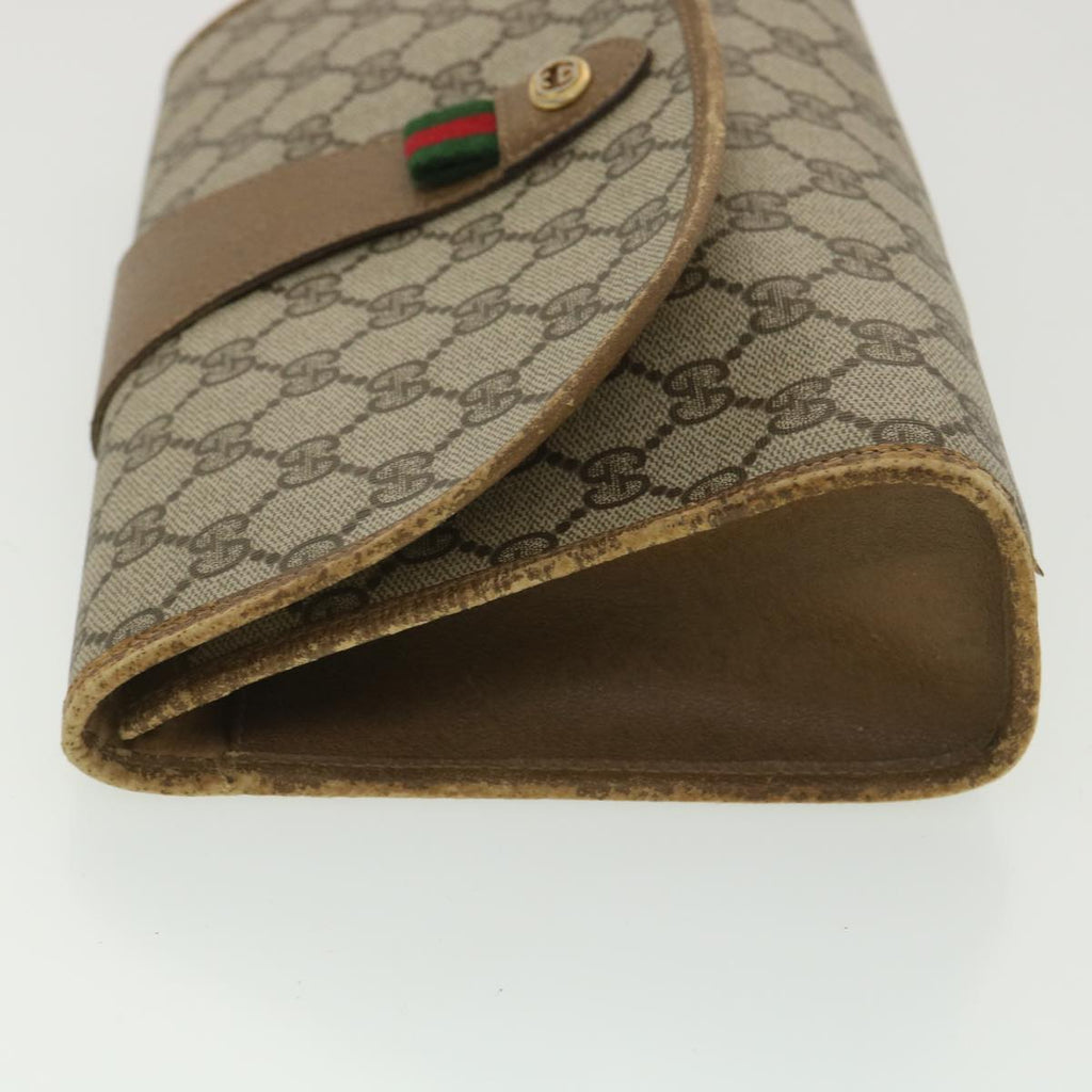 GUCCI Web Sherry Line GG Canvas Clutch Bag PVC Leather Beige Green 89 36492