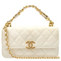CHANEL Matelasee Caviar Skin 2Way Chain Shoulder Bag White