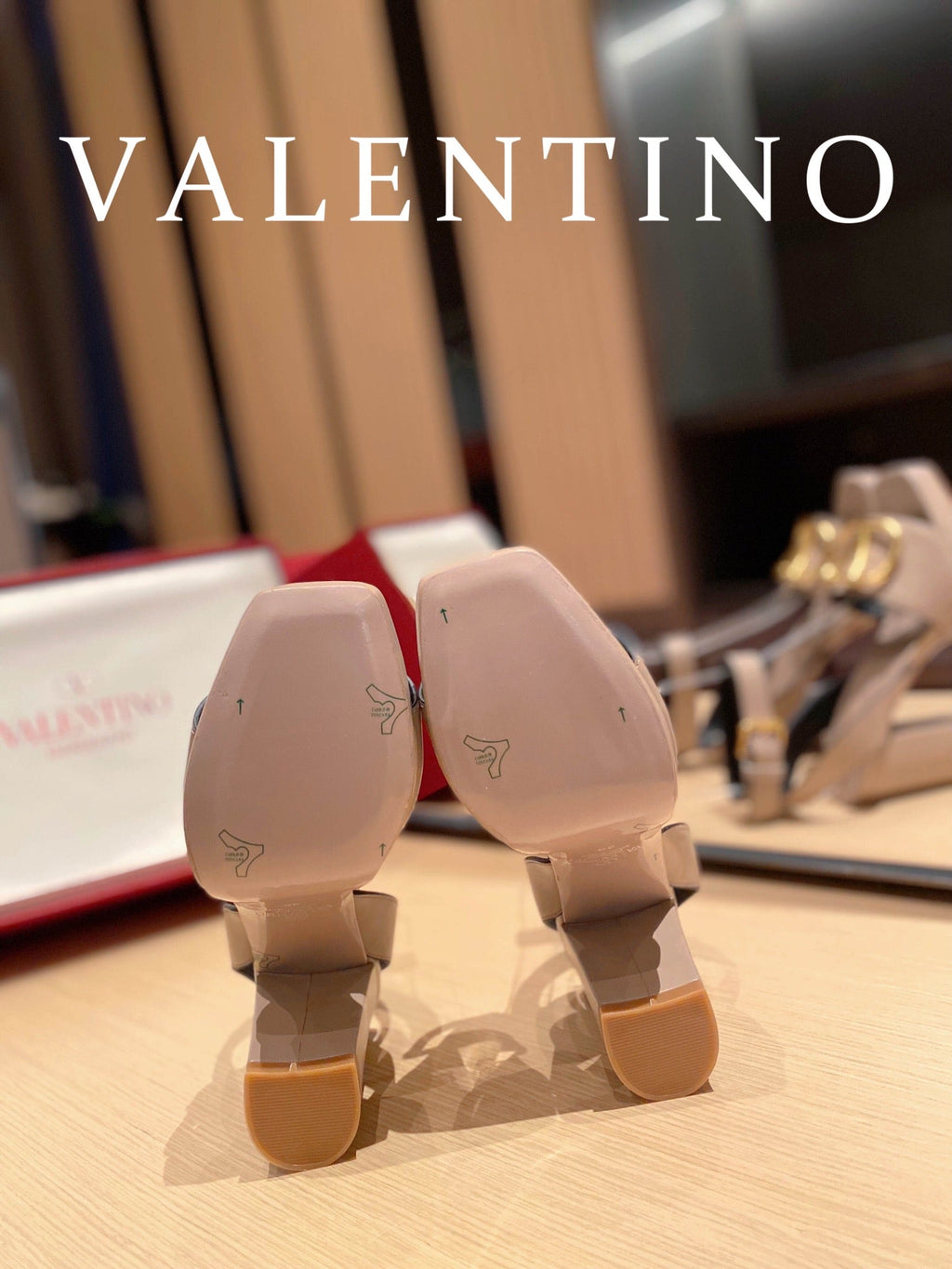 Valentino Garavani Strap Heeled Sandals With V Logo Signature EmbellisGLAMIent Beige For Women