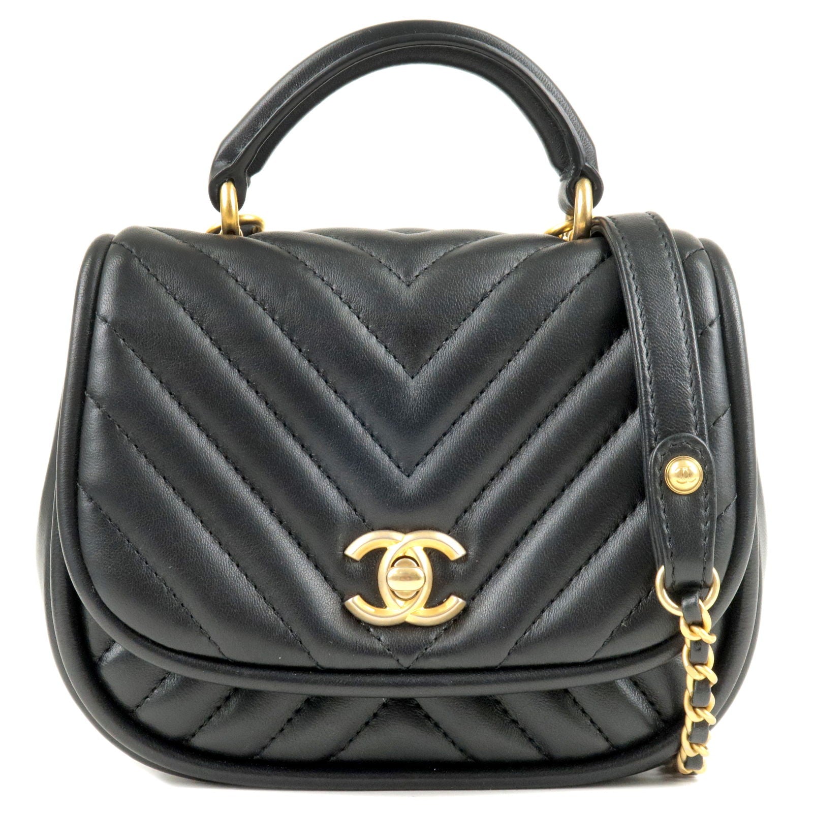 CHANEL V Stitch Lamb Skin 2Way Chain Shoulder Bag Black