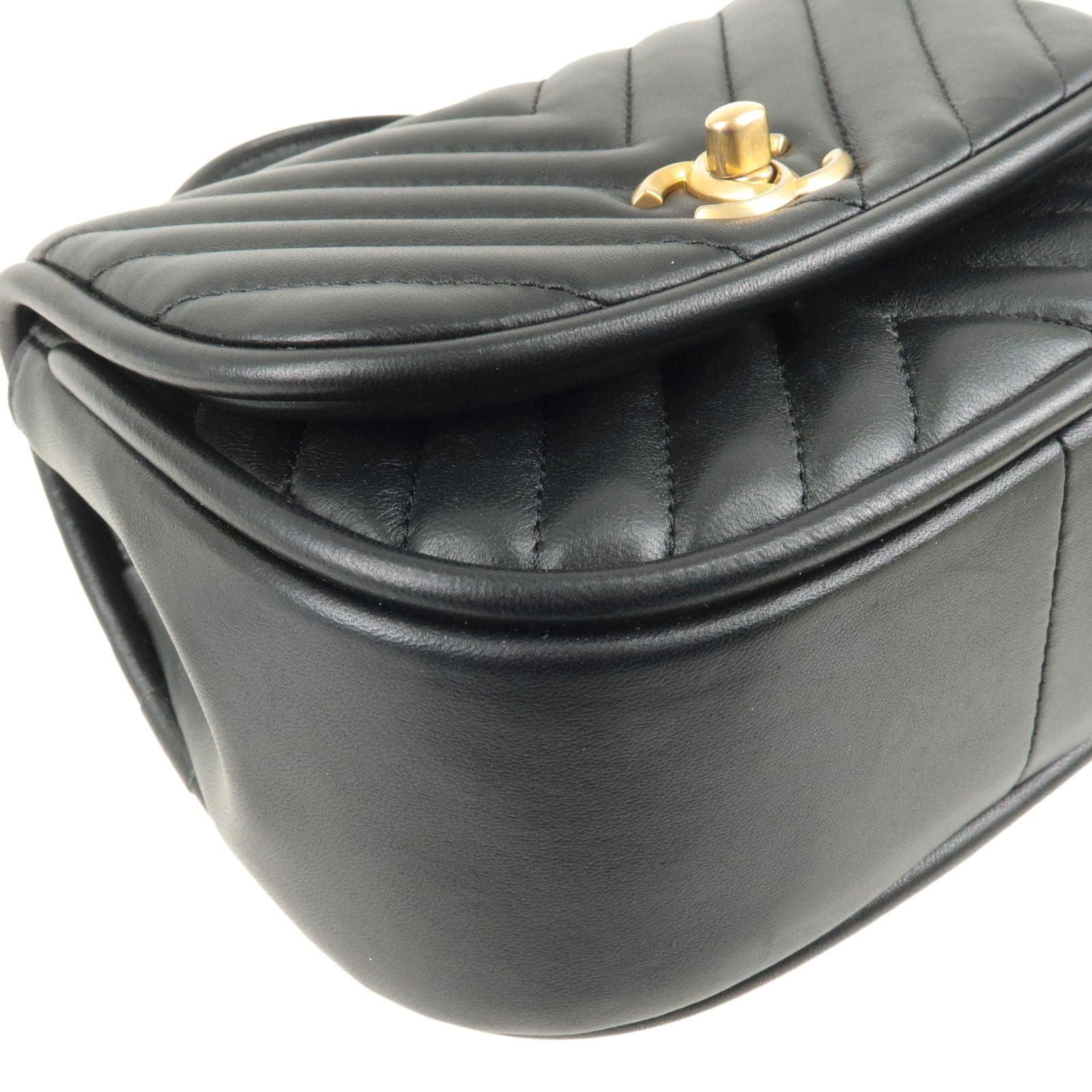 CHANEL V Stitch Lamb Skin 2Way Chain Shoulder Bag Black