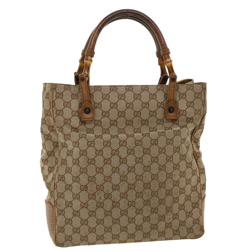 GUCCI GG Canvas Bamboo Hand Bag Beige 112530 36619
