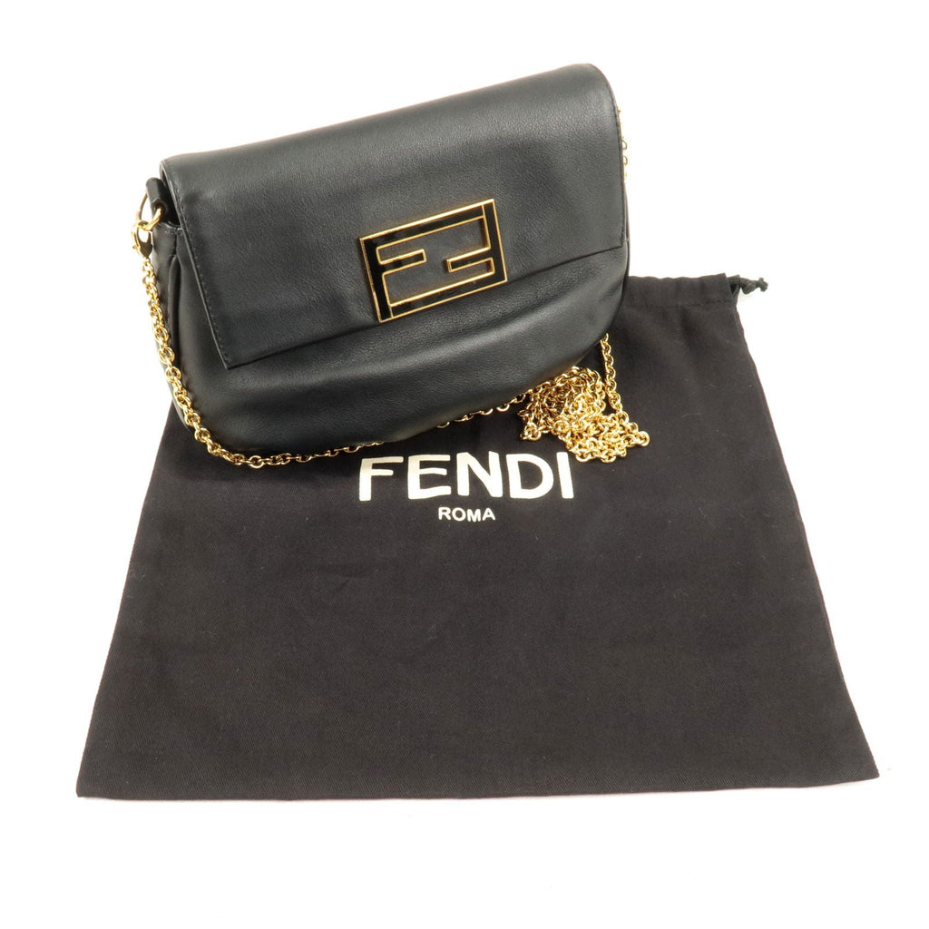 FENDI Leather Chain Shoulder Bag Clutch Black 8M0276