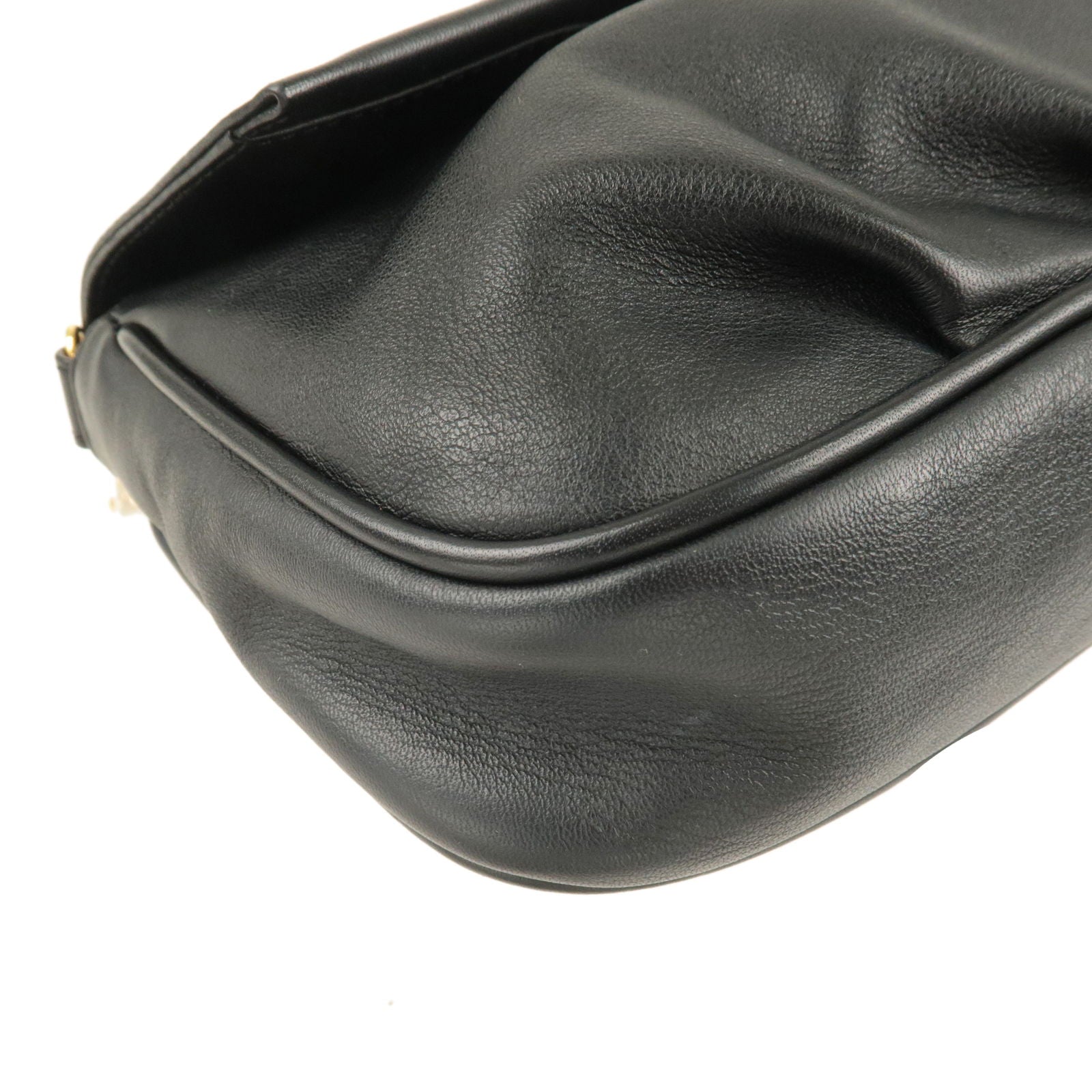 FENDI Leather Chain Shoulder Bag Clutch Black 8M0276