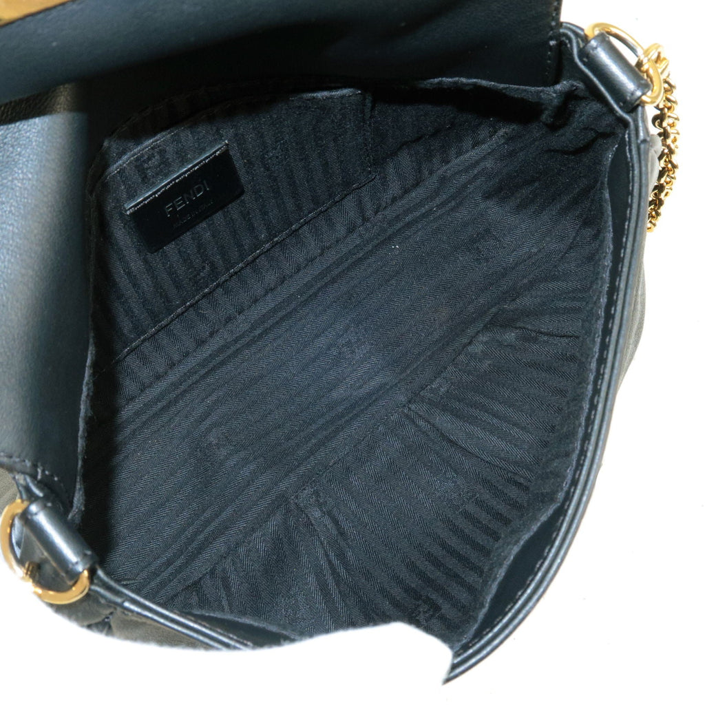 FENDI Leather Chain Shoulder Bag Clutch Black 8M0276