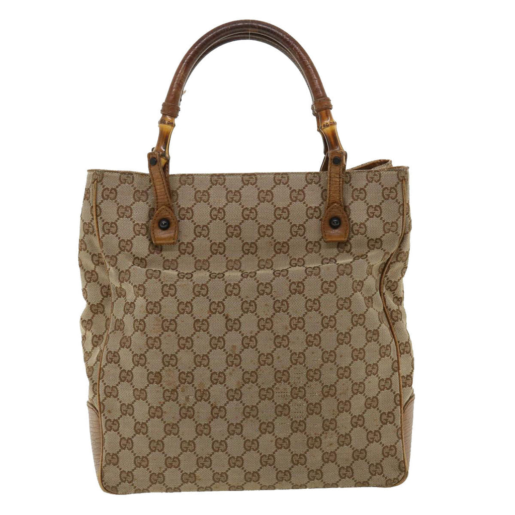 GUCCI GG Canvas Bamboo Hand Bag Beige 112530 36619