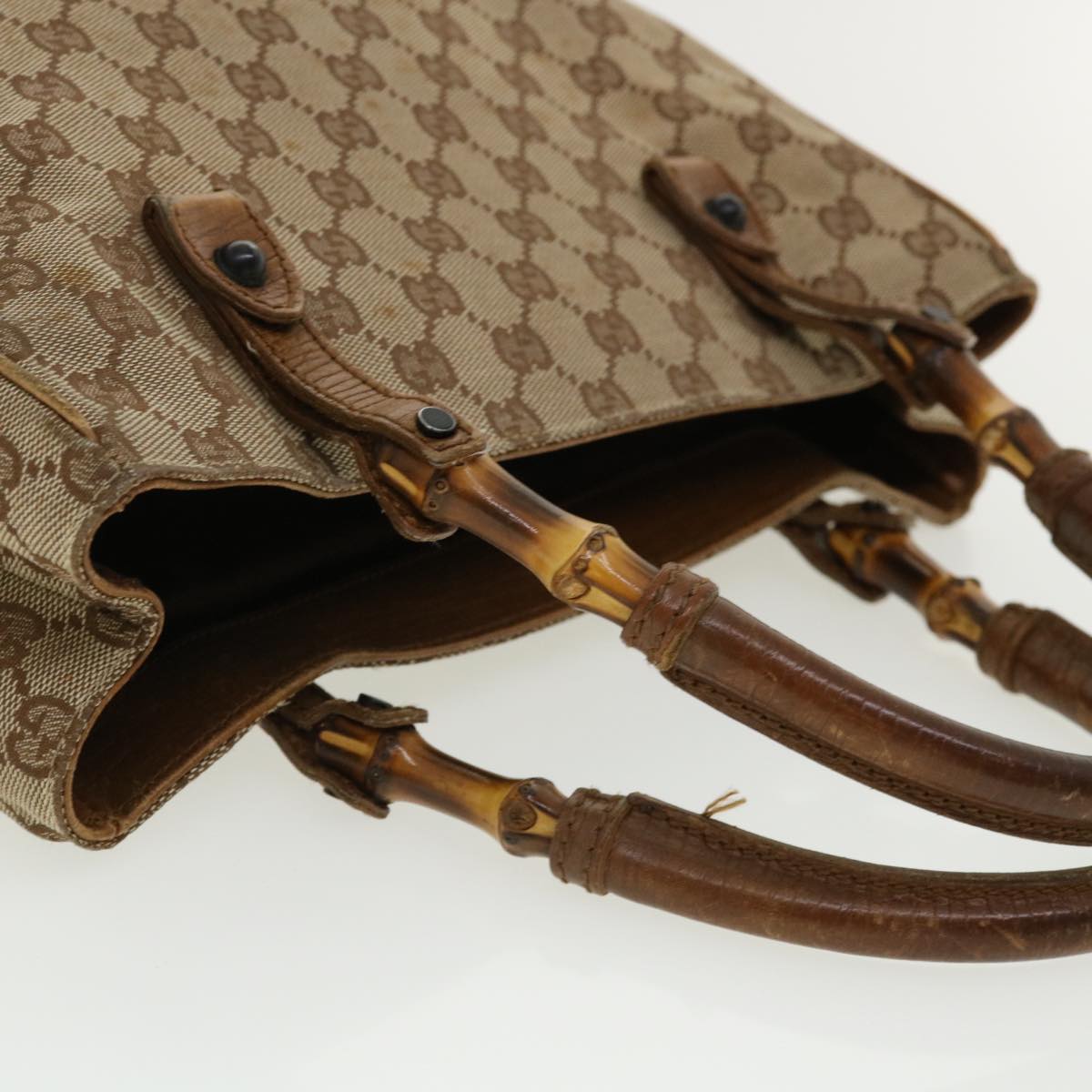GUCCI GG Canvas Bamboo Hand Bag Beige 112530 36619
