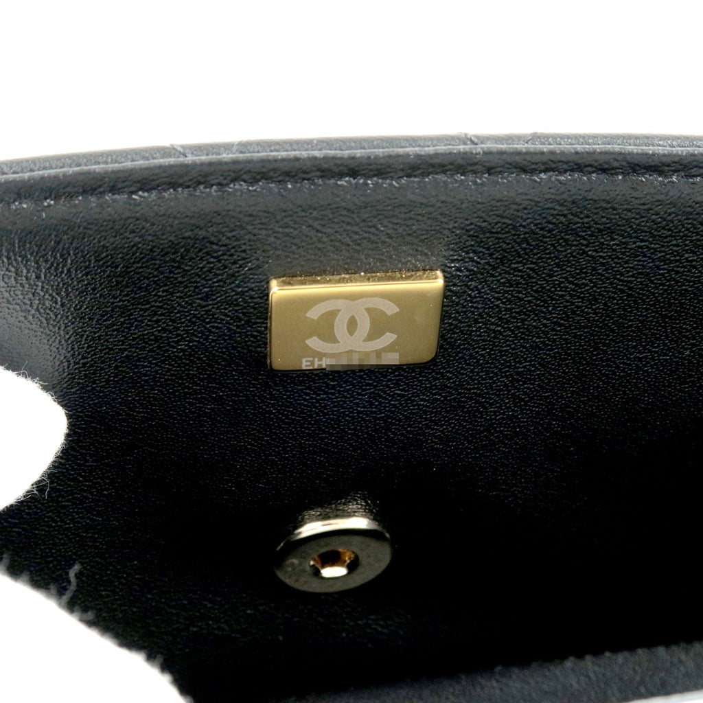 CHANEL Matelasse Lamb Skin Top Handle Mini Flap 2way Bag Black
