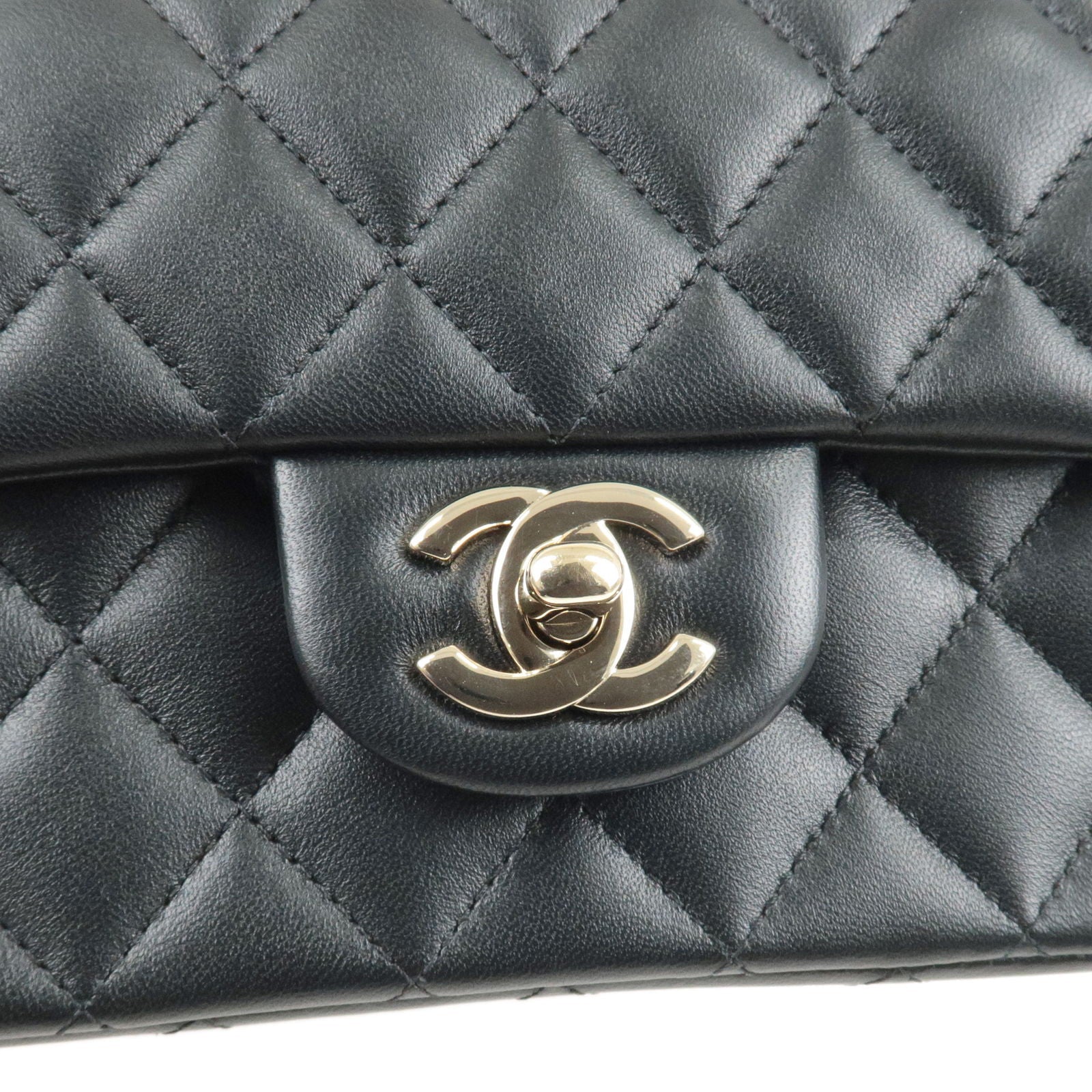 CHANEL Matelasse Lamb Skin Top Handle Mini Flap 2way Bag Black