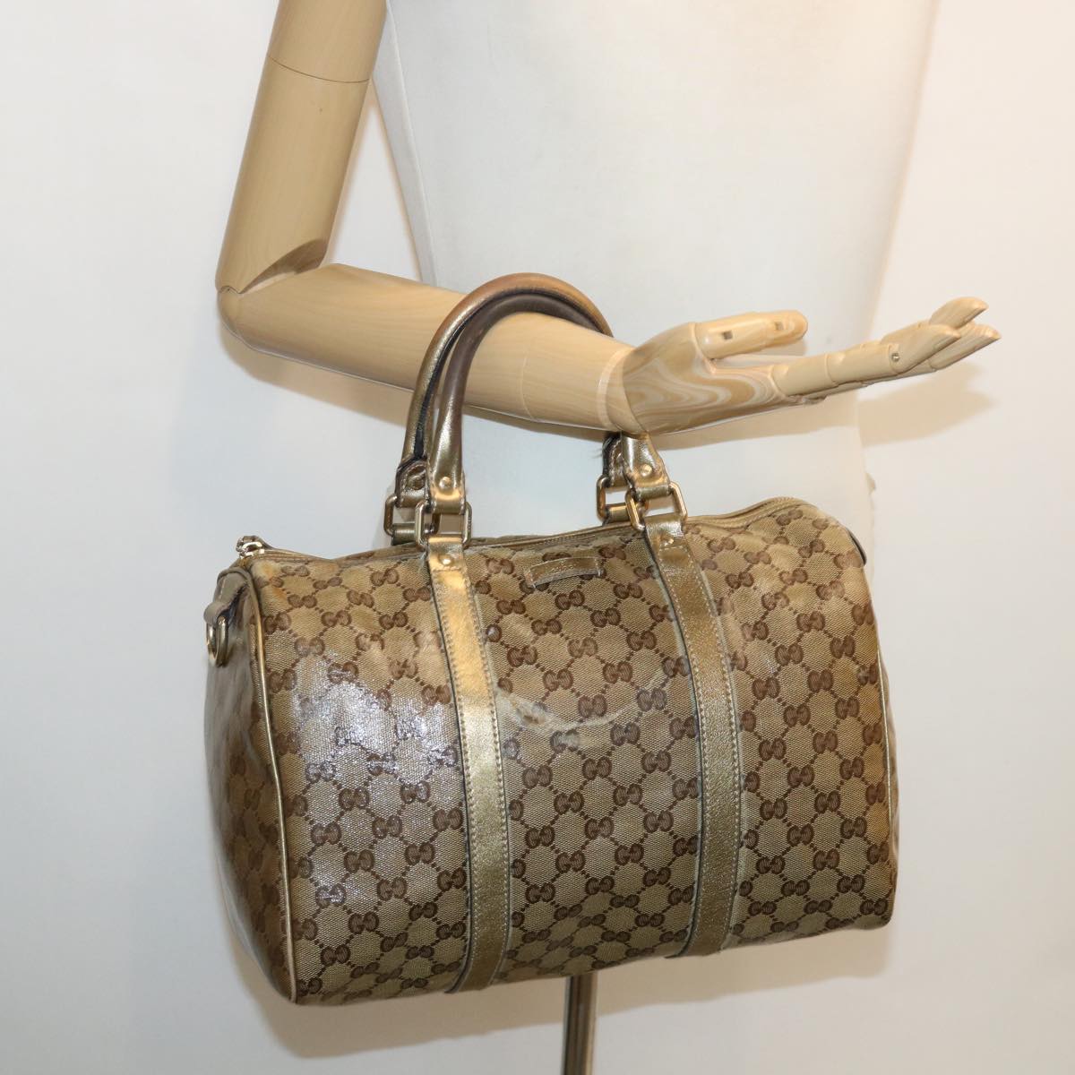 GUCCI GG crystal Boston Bag Coated Canvas Beige Gold 193603 36636