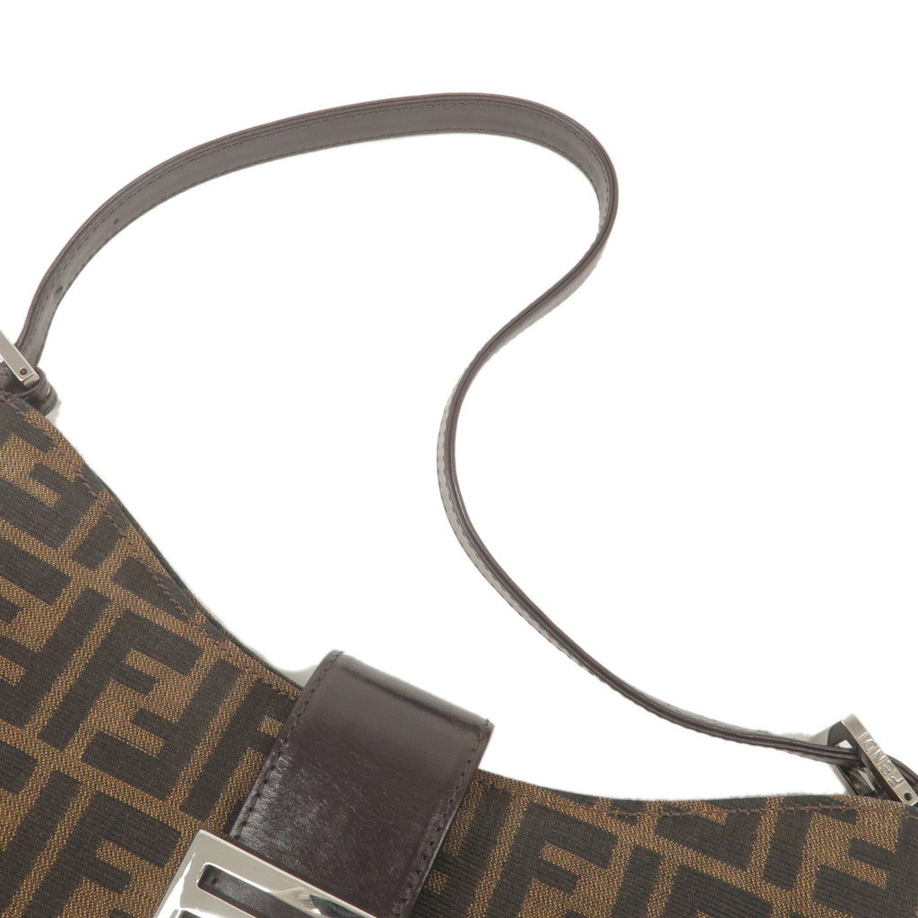 FENDI Zucca Canvas Leather Shoulder Bag Brown Black 16115