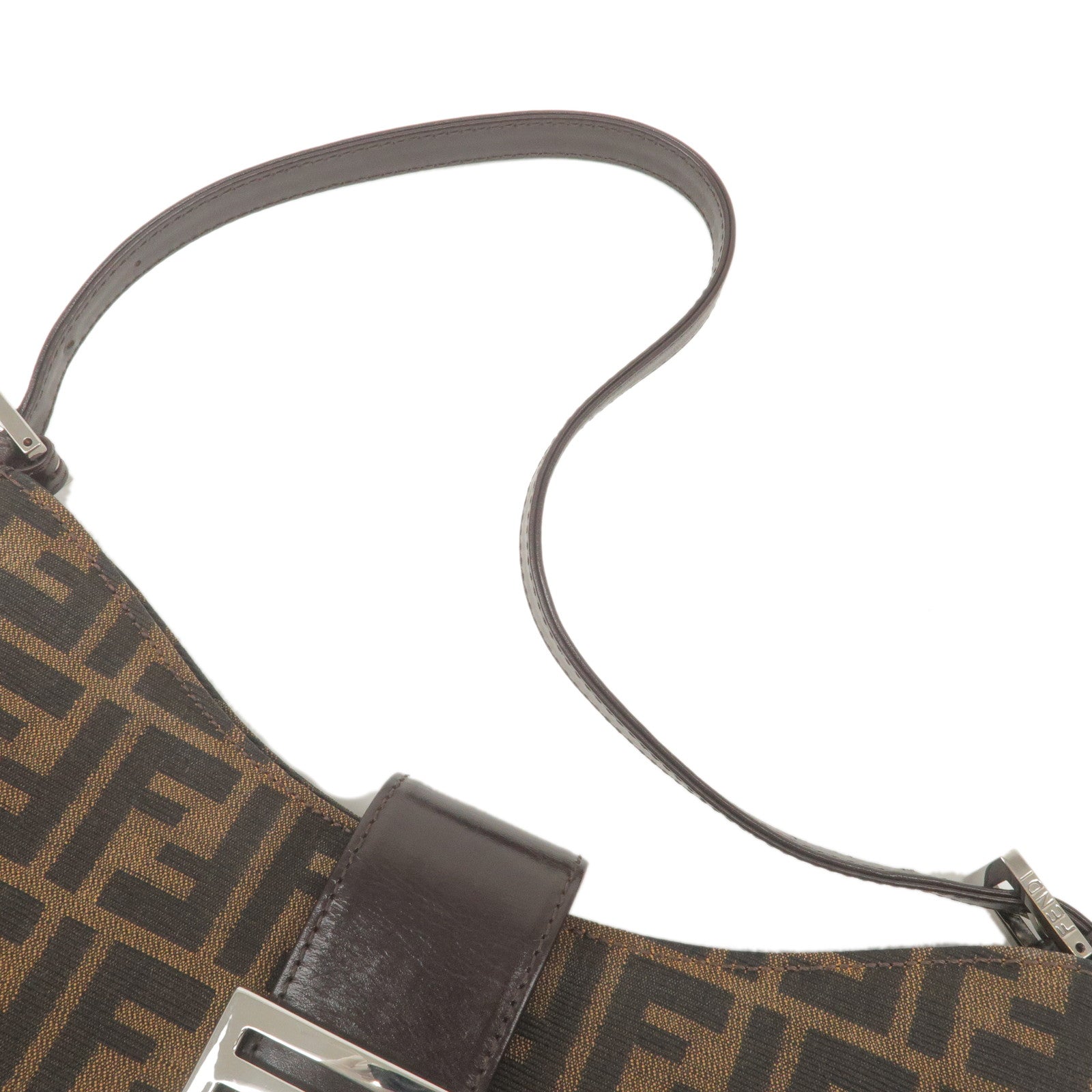 FENDI Zucca Canvas Leather Shoulder Bag Brown Black 16115