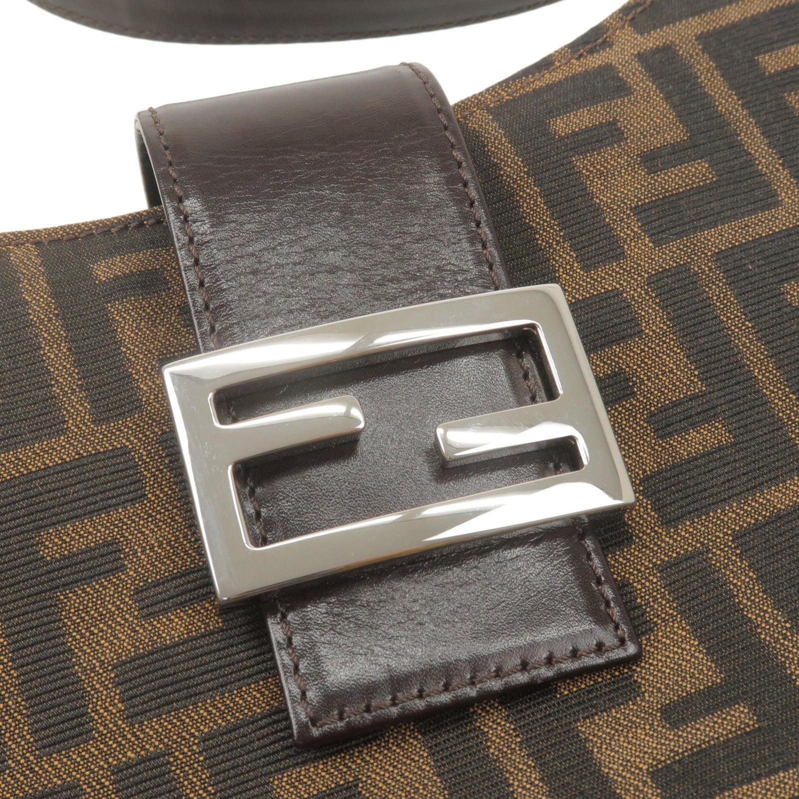 FENDI Zucca Canvas Leather Shoulder Bag Brown Black 16115