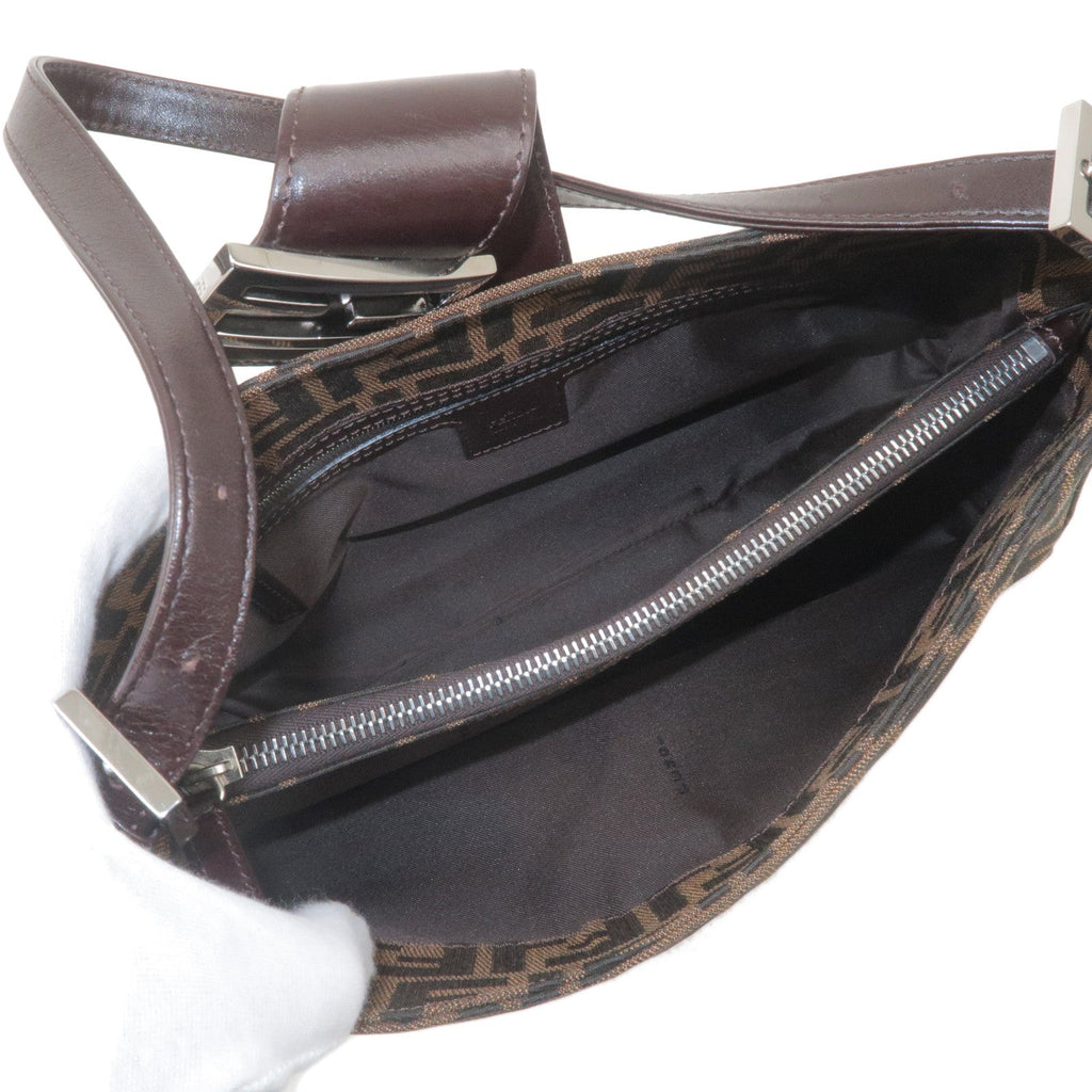 FENDI Zucca Canvas Leather Shoulder Bag Brown Black 16115