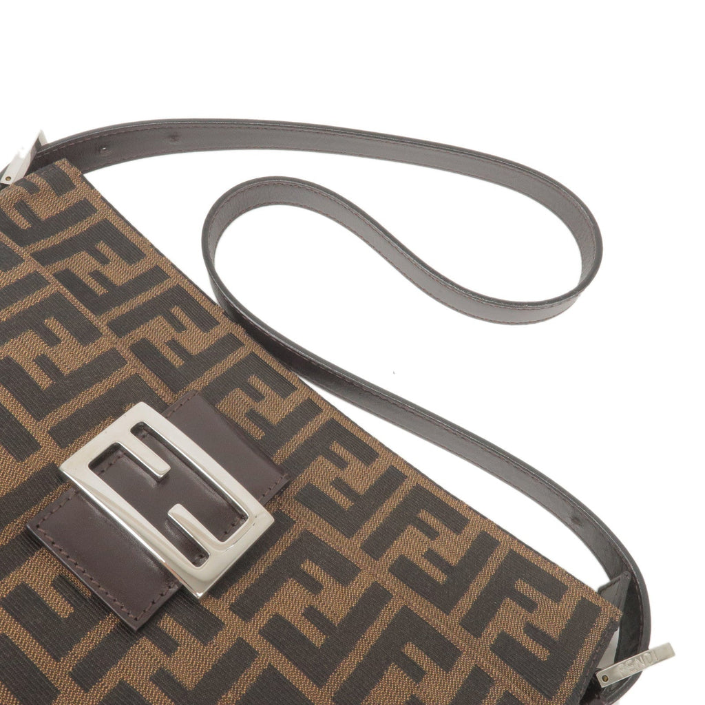 FENDI Zucca Canvas Leather Shoulder Bag Brown Black 26566