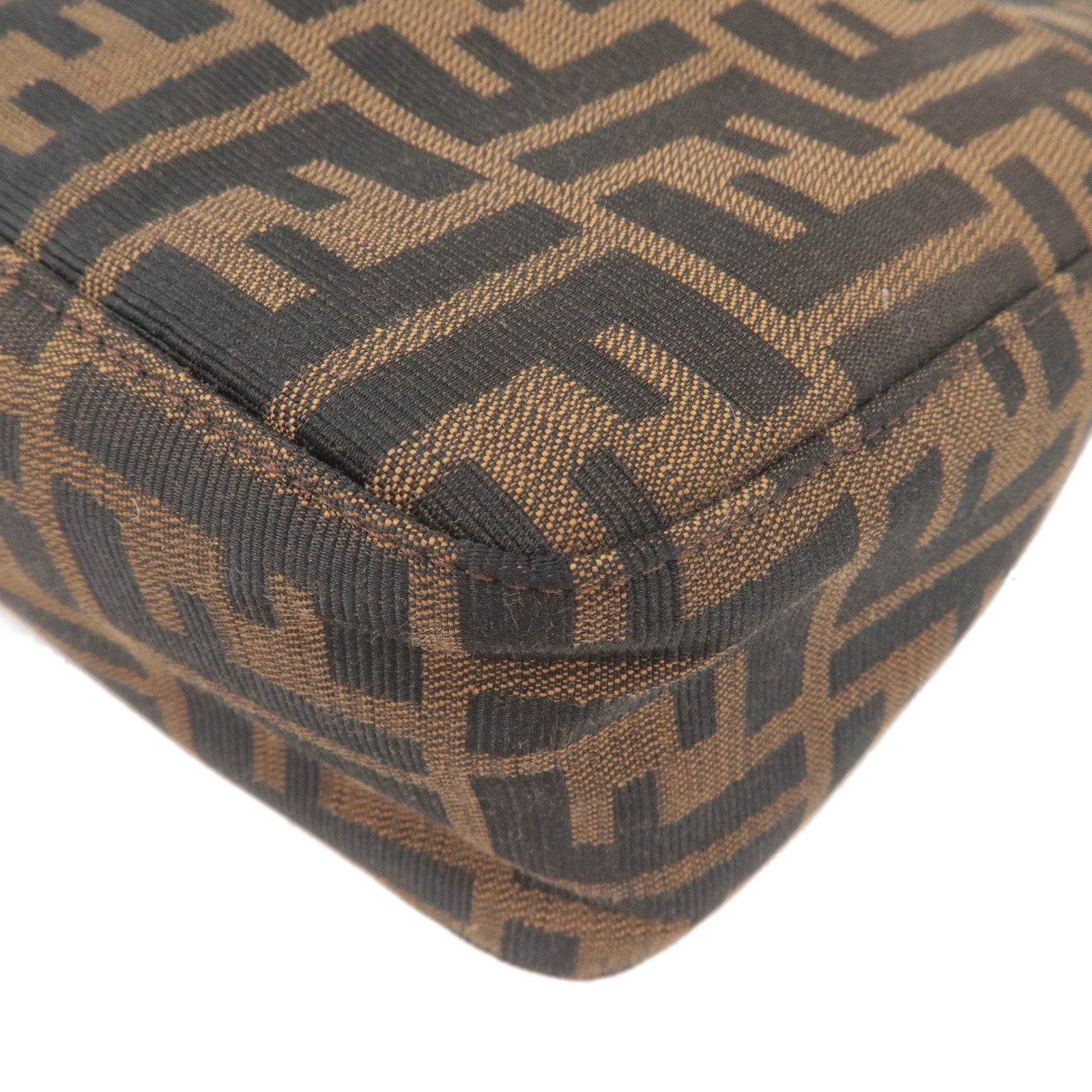 FENDI Zucca Canvas Leather Shoulder Bag Brown Black 26566
