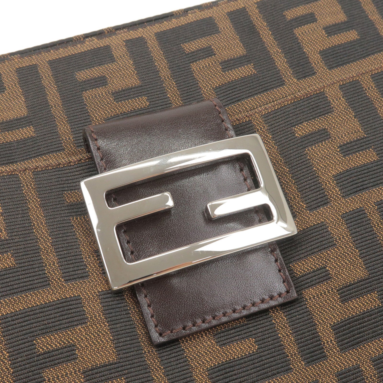 FENDI Zucca Canvas Leather Shoulder Bag Brown Black 26566