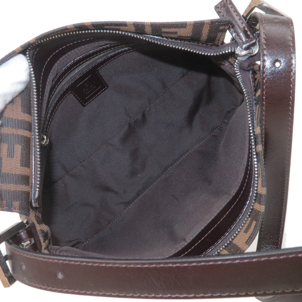 FENDI Zucca Canvas Leather Shoulder Bag Brown Black 26566