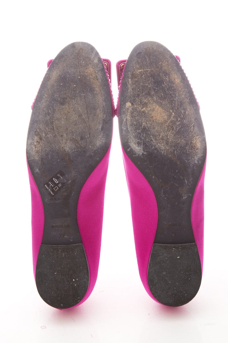 Roger Vivier Fuchsia Satin & Crystal Flats SZ 39