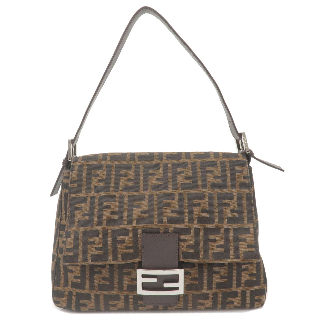 FENDI Zucca Canvas Leather Shoulder Bag Brown Black 26325