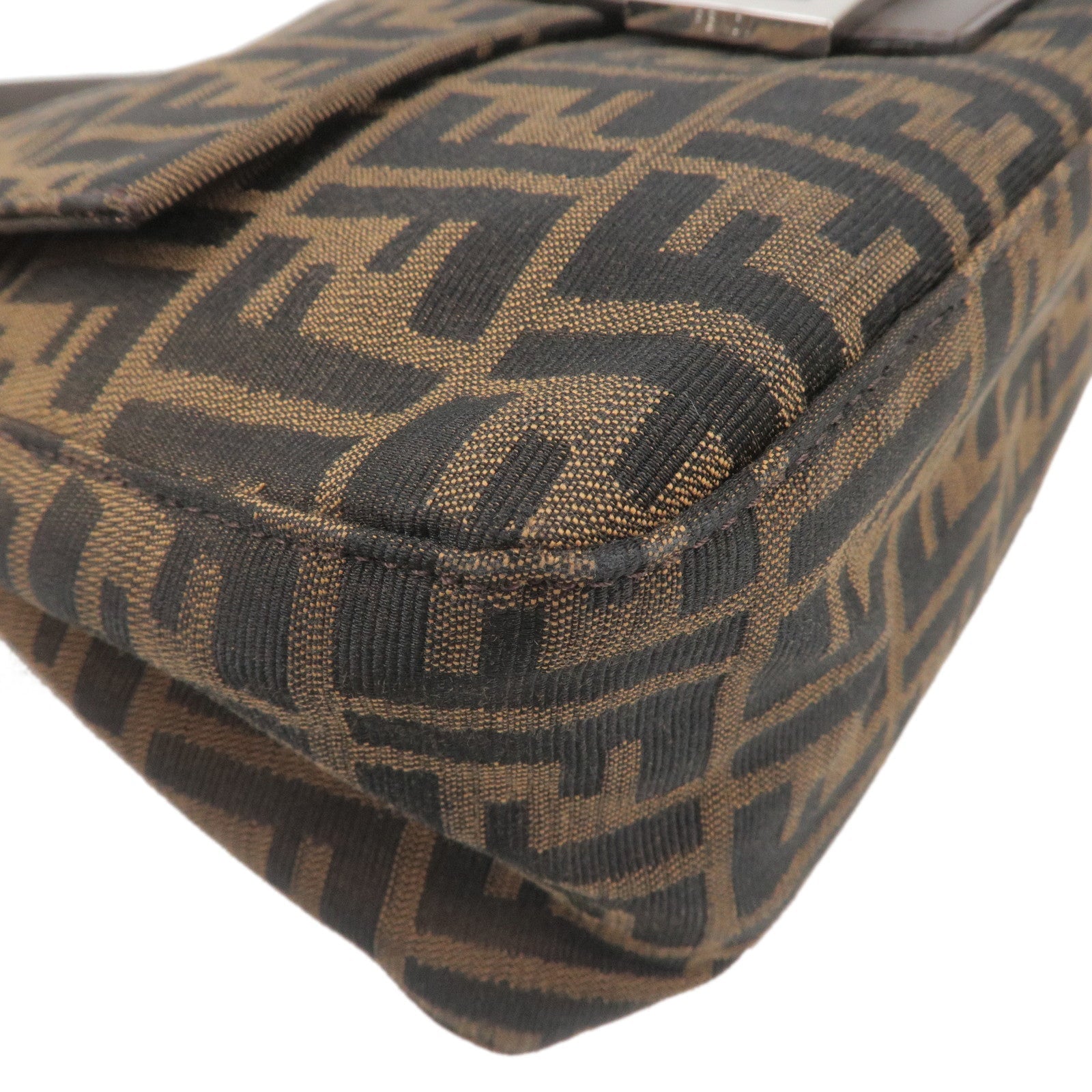 FENDI Zucca Canvas Leather Shoulder Bag Brown Black 26325