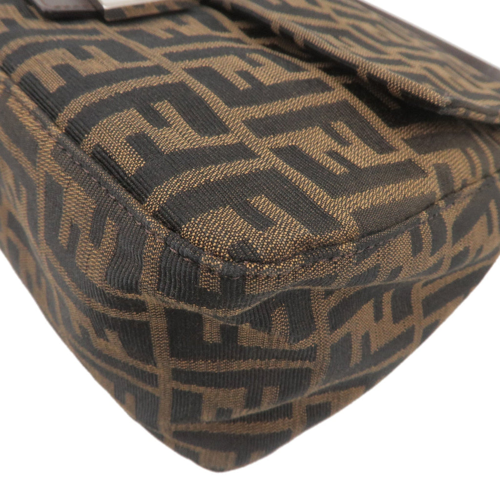 FENDI Zucca Canvas Leather Shoulder Bag Brown Black 26325