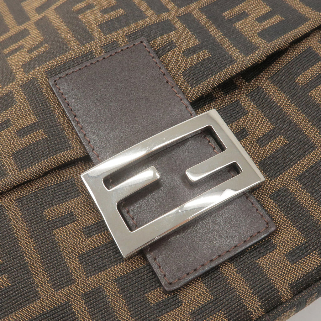 FENDI Zucca Canvas Leather Shoulder Bag Brown Black 26325